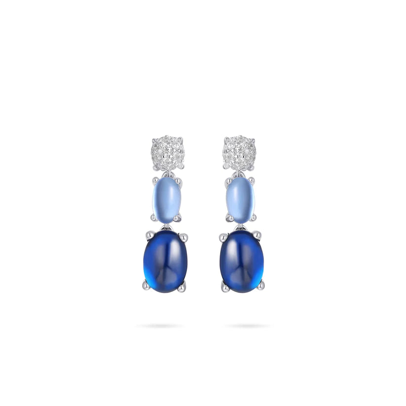 Gisser Sterling Silver Earrings - Royal Blue Zirconia Stone & Pave Setting