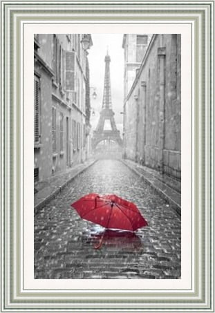 Eiffel Tower - 1 Red Umbrella Framed Picture- Art on Glass -**CLICK & COLLECT ONLY**