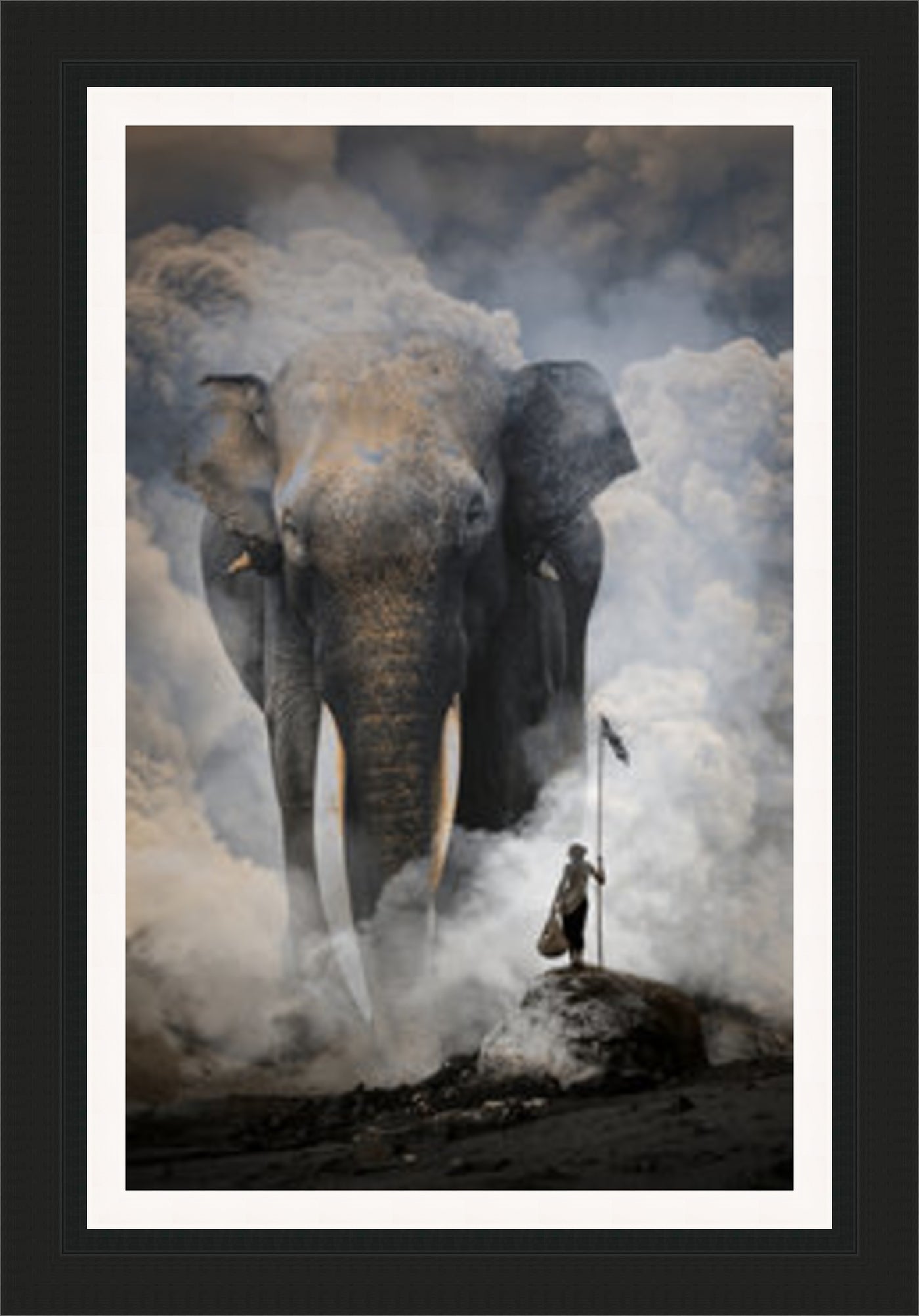 Elephant Through The Mist Framed Picture - Art on Glass **CLICK & COLLECT ONLY**