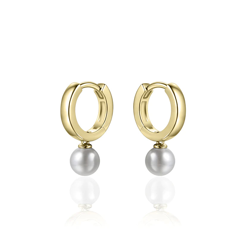 Gisser Sterling Silver Earrings - Dangling Pearl Hoops - Gold Plated Silver
