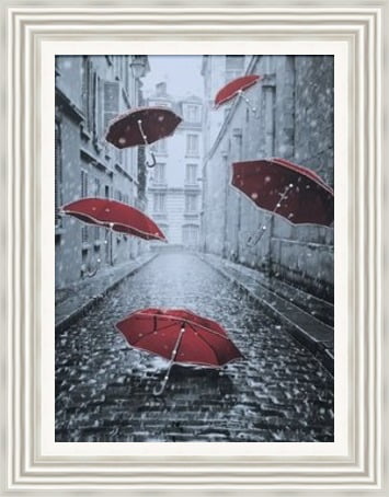 It's Raining Red Umbrellas Framed Picture - Art on Glass - **CLICK & COLLECT ONLY**