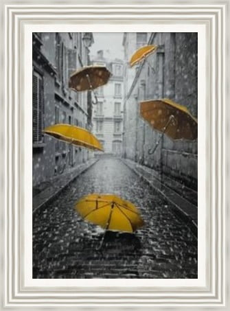 It's Raining Mustard Umbrellas Framed Picture - Art on Glass - **CLICK & COLLECT ONLY**
