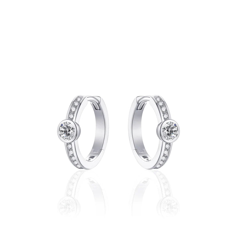 Gisser Sterling Silver Earrings - 16mm Zirconia Stone Pave Hoops