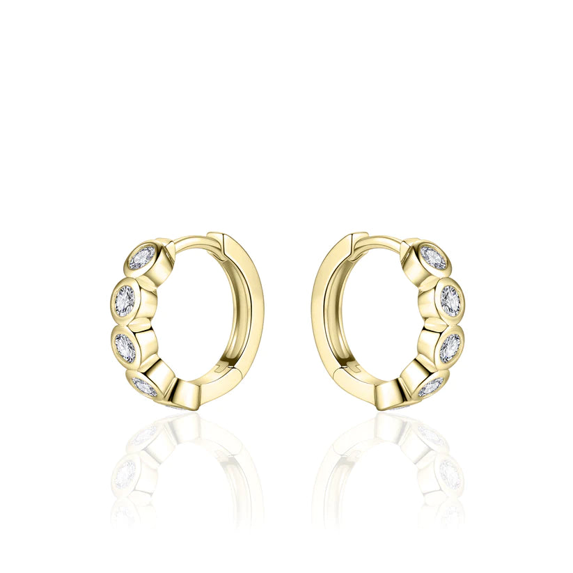 Gisser Sterling Silver Earrings - Hoops with 5 Zirconia Stones