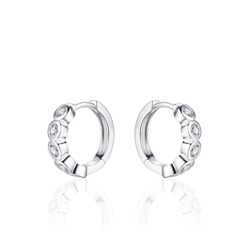 Gisser Sterling Silver Earrings - Hoops with 5 Zirconia Stones