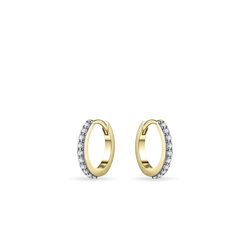 Gisser Sterling Silver Earrings - Gold Plated Silver Zirconia Pave Hoops