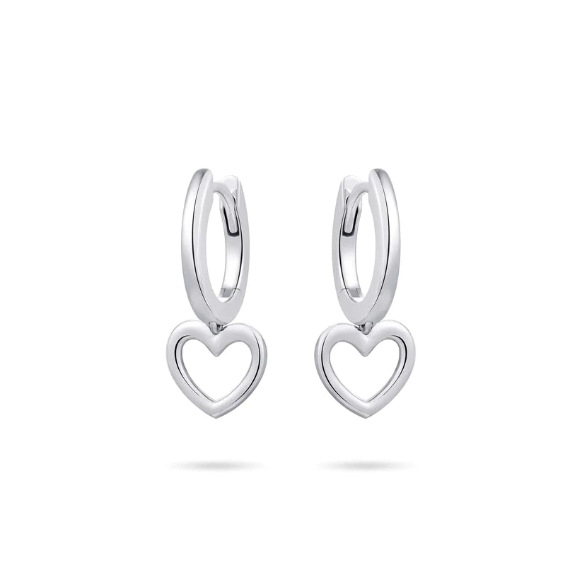 Gisser Sterling Silver Earrings - Dangling Heart Hoops