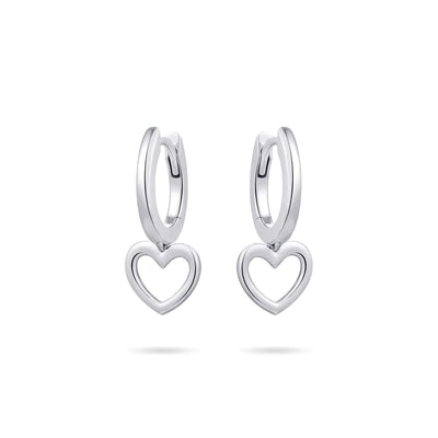 Gisser Sterling Silver Earrings - Dangling Heart Hoops