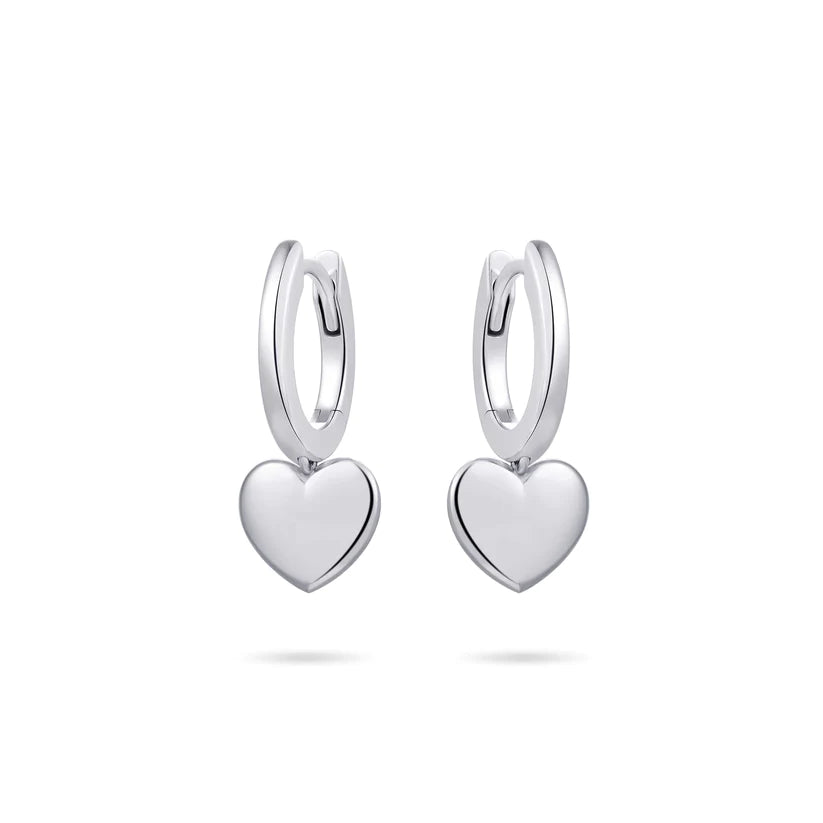 Gisser Sterling Silver Earrings - Dangling Hearts Hoops