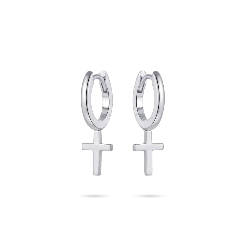 Gisser Sterling Silver Earrings - Dangling Cross Hoops