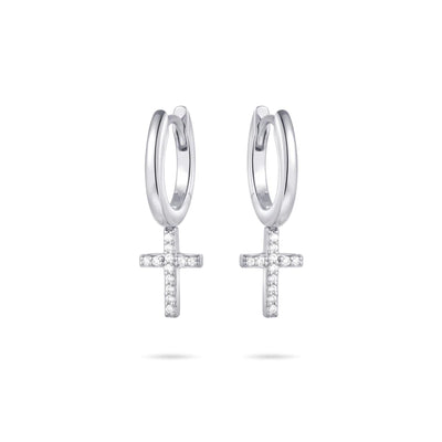 Gisser Sterling Silver Earrings - Dangling Cross Hoops
