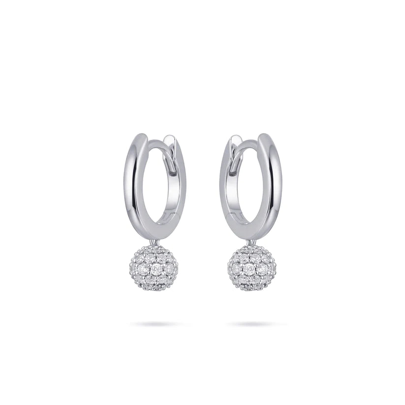 Gisser Sterling Silver Earrings - 5mm Dangling Sparkling Zirconia Ball Hoops