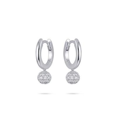Gisser Sterling Silver Earrings - 5mm Dangling Sparkling Zirconia Ball Hoops