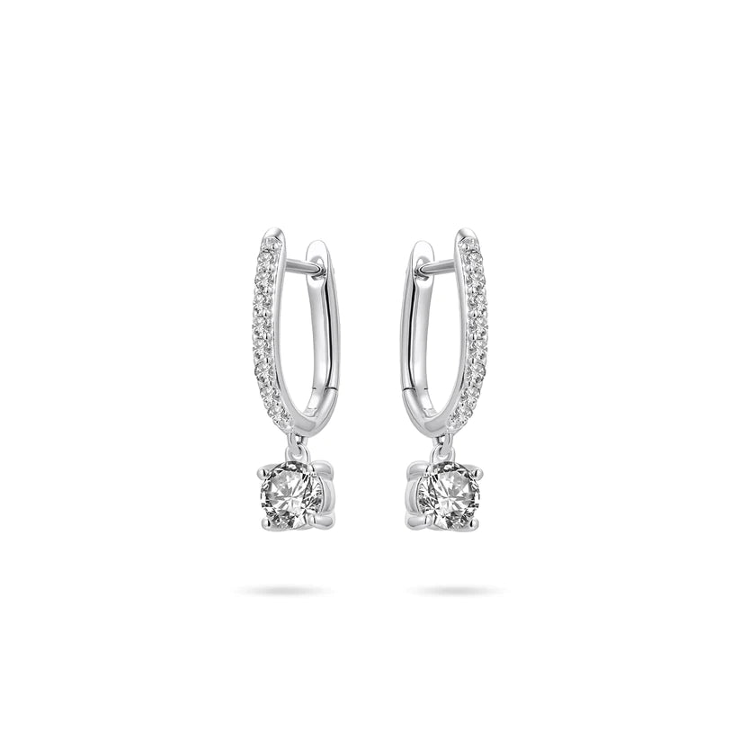 Gisser Sterling Silver Earrings - 5mm Zirconia Stone Charm Hoops