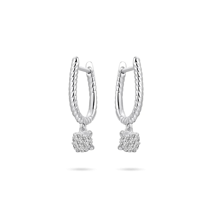 Gisser Sterling Silver Earrings - 5mm Dangling Pave Charm Rope Hoops