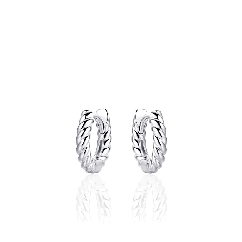 Gisser Sterling Silver Earrings - 13.5mm Mini Hoops with Rope Design