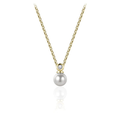 Gisser Sterling Silver Necklace with Zirconia Stone & Pearl