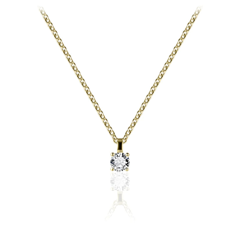 Gisser Sterling Silver Necklace - Gold Plated Silver Solitaire Pendant with Zirconia Stone