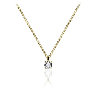 Gisser Sterling Silver Necklace - Gold Plated Silver Solitaire Pendant with Zirconia Stone