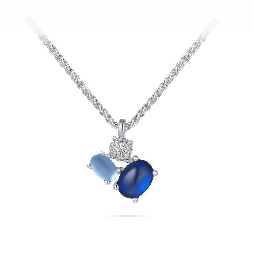 Gisser Sterling Silver Necklace with Pave Setting Blue Zirconia Stones