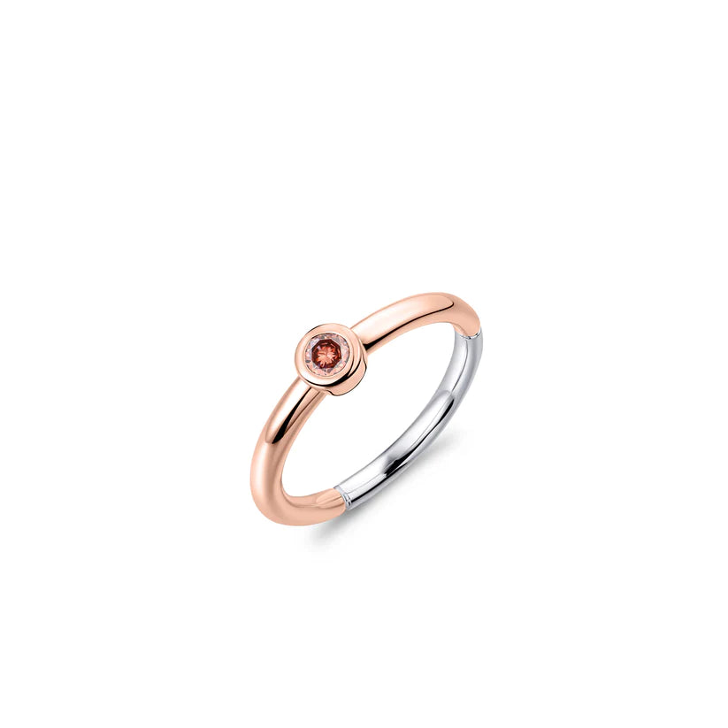 Gisser Sterling Silver Ring - Rose Gold Plated Silver - 4.5mm Brown Zirconia Stone