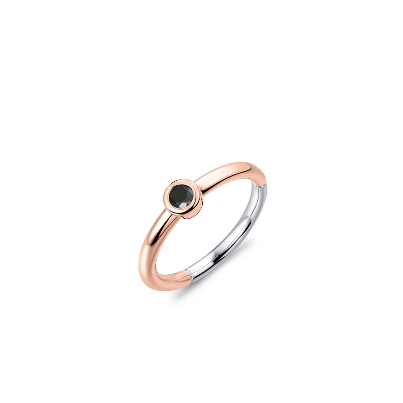 Gisser Sterling Silver Ring - Rose Gold Plated Silver - 4.5mm Black Zirconia Stone