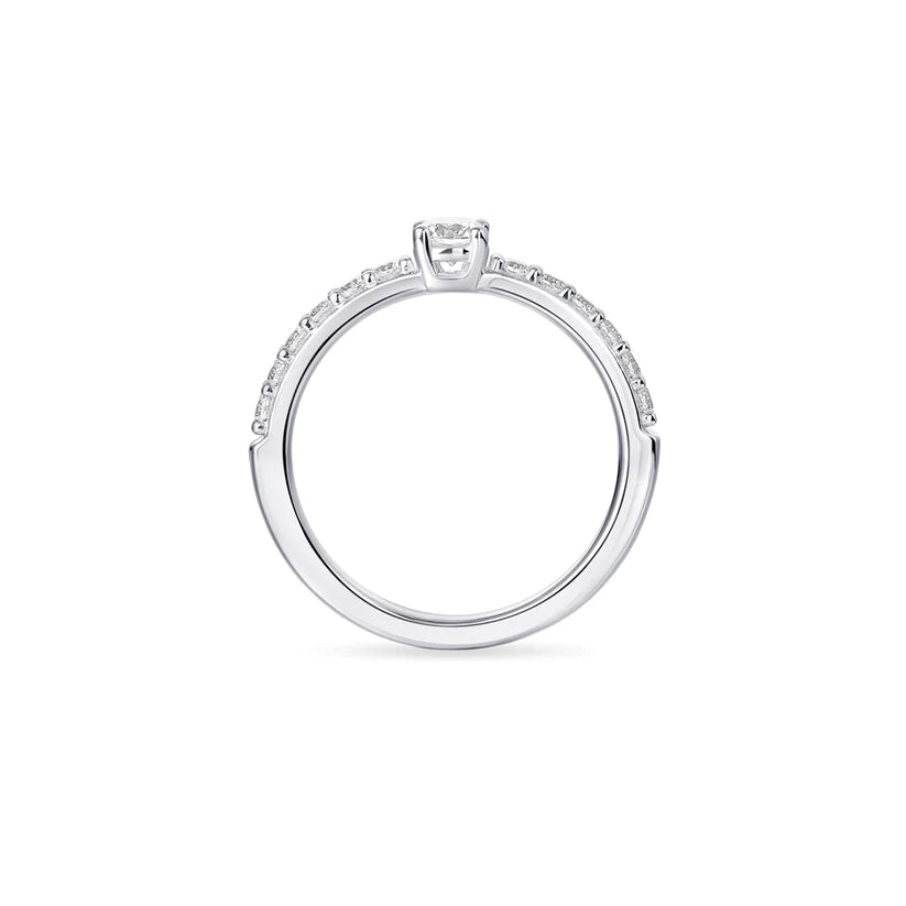 Gisser Sterling Silver Ring - 4mm Solitaire on Pave Set Band