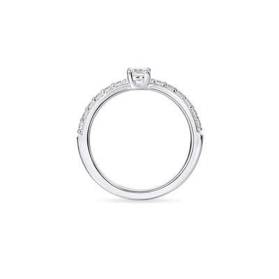 Gisser Sterling Silver Ring - Solitaire on Pave Set Band - 6mm