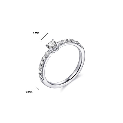 Gisser Sterling Silver Ring - Solitaire on Pave Set Band - 6mm