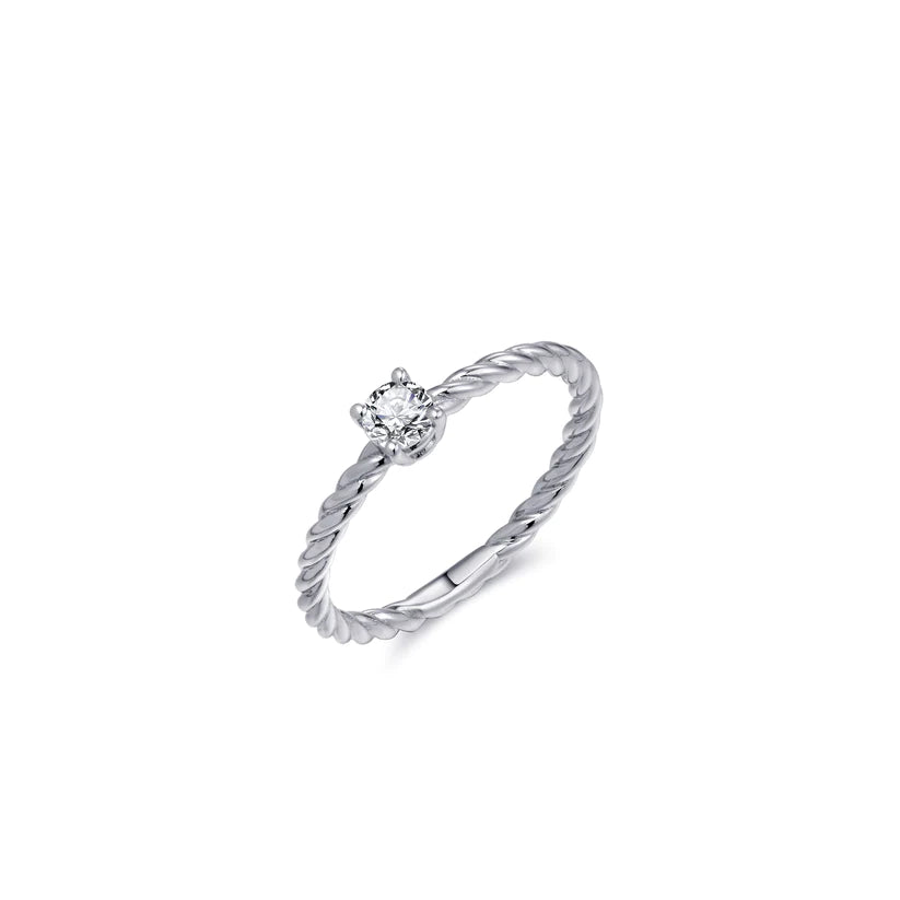 Gisser Sterling Silver Ring - Solitaire Zirconia on Rope Band - 4mm