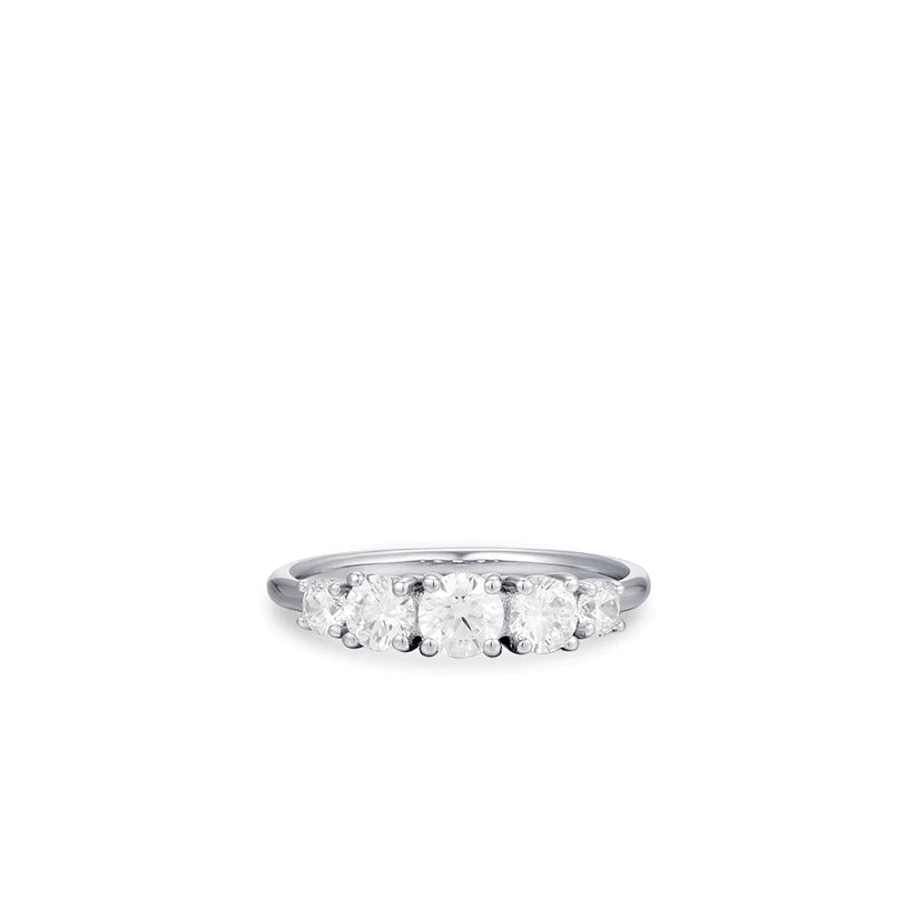 Gisser Sterling Silver Ring - 5 Zirconia Stones on Polished Band