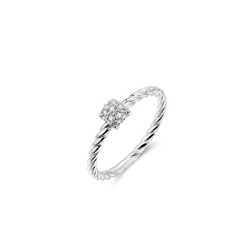 Gisser Sterling Silver Ring - White Pave with Rope Design