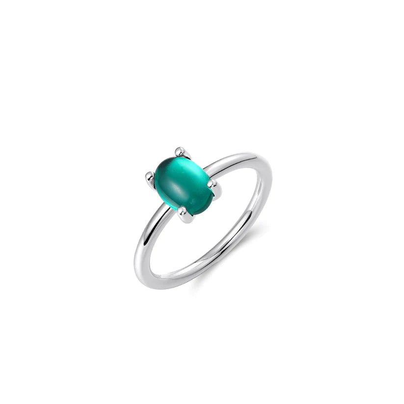 Gisser Sterling Silver Ring -  Oval Petrol Zirconia Stone