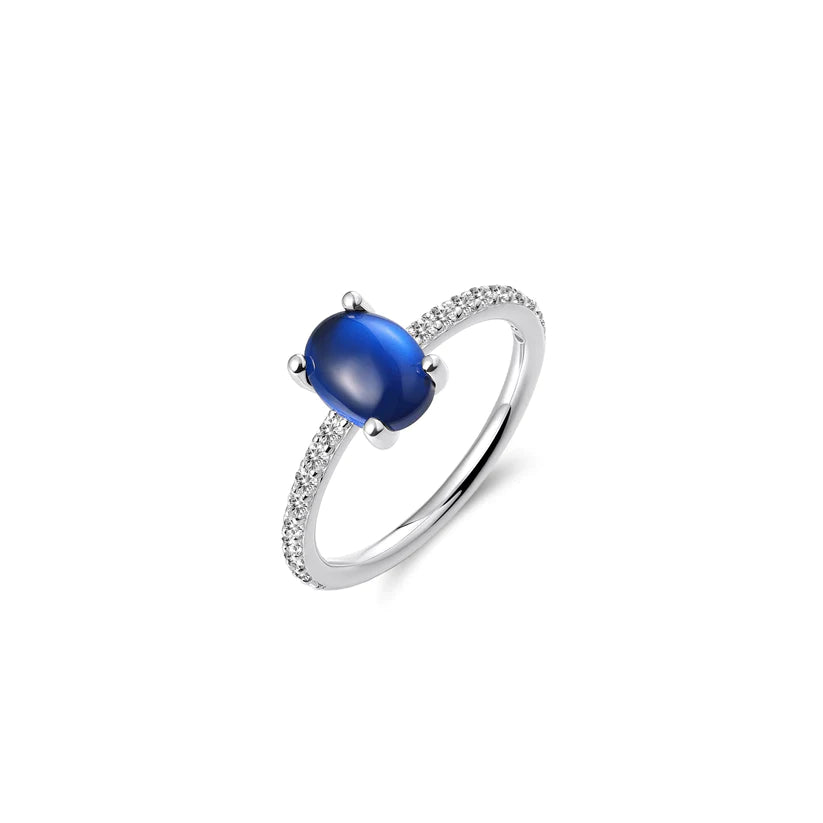 Gisser Sterling Silver Ring - Oval Dark Blue Stacking Ring