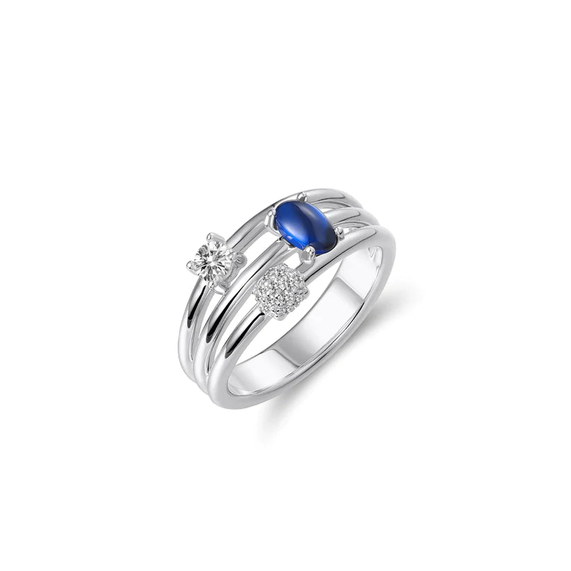 Gisser Sterling Silver Ring - Oval Blue & Zirconia Stones