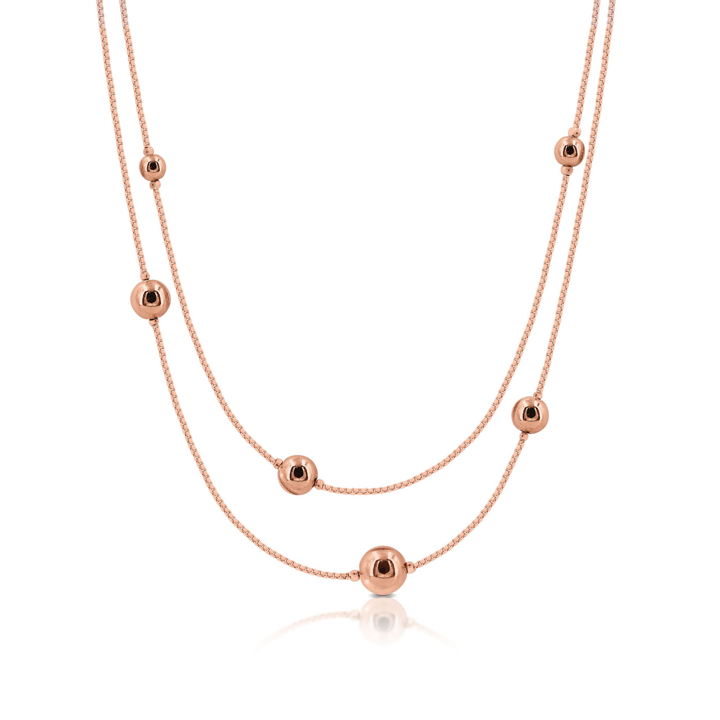 Romi Necklace - Multi Bead Double Length - Rose Gold Plated/Silver