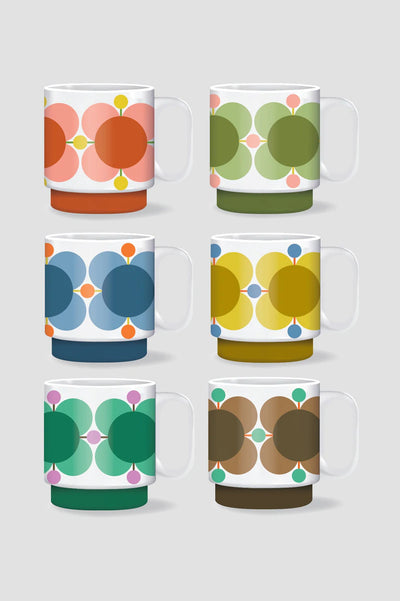 Orla Kiely Atomic/Block Flower Stackable Mug - Set of 6