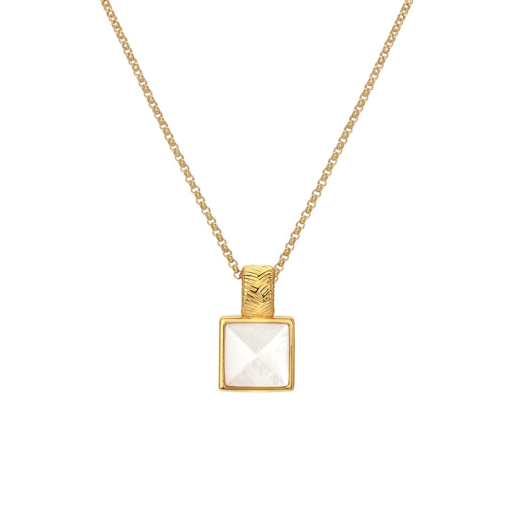Hot Diamonds by Jac Jossa -18ct Gold Plated Sterling Silver Calm Mother of Pearl Square Pendant