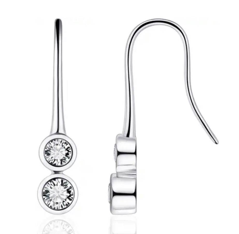 Gisser Sterling Silver Ear Hook Earrings with Clear Stones