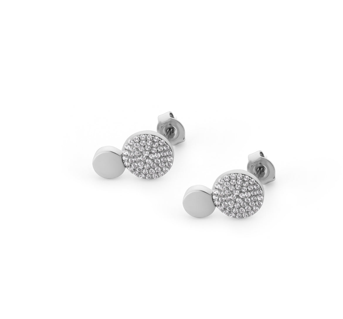 Tipperary Crystal Earrings - Pavé Circle Collection -  Interlocking Discs - Silver Plated