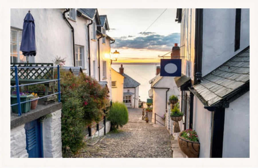 Clovelly Cobbled Street Framed Picture - Art on Glass - **CLICK & COLLECT ONLY**- *