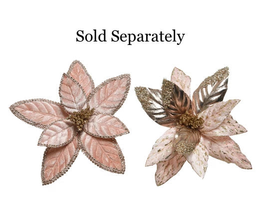 Soft Pink Poinsettia with Velvet Glitter on clip - 2 assorted