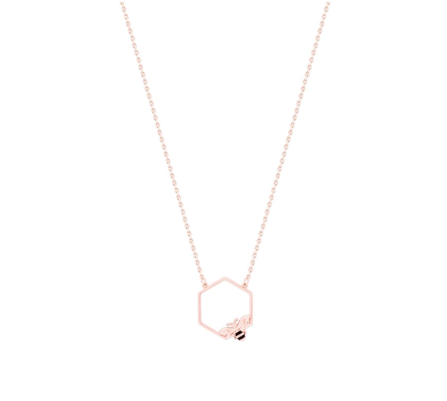 Tipperary Crystal Pendant - Bees Hexagon - Rose Gold Plated