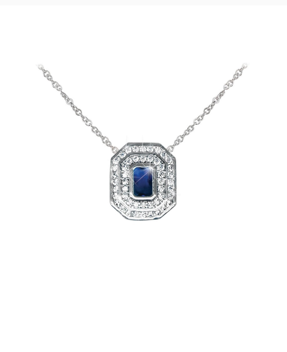 Tipperary Crystal Pendant - Classics Collection - Sapphire Solitaire & White Stones - Silver Plated
