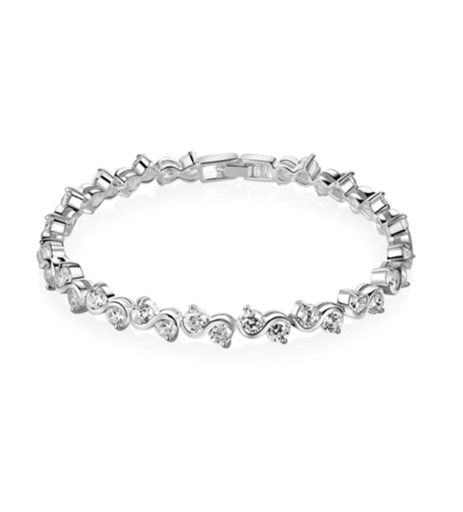 Newbridge Silverware Bracelet - Clear Stone - Silver Plated