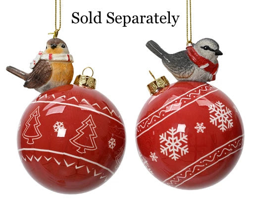Red Bauble with Bird - 2 assorted