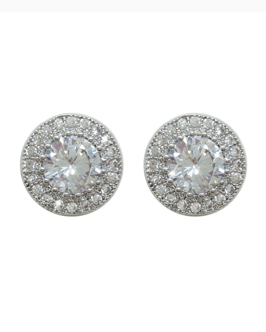 Tipperary Crystal Earrings - Classics Collection - Round Pave Surround - Silver Plated