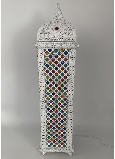 The Grange Collection Lamp - White Metal Moroccan Inspired Floor Lamp with Coloured Jewels