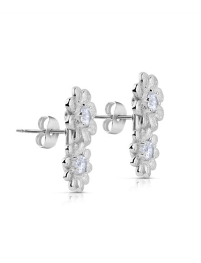 Newbridge Silverware Earrings - Double Floral with Clear Stones