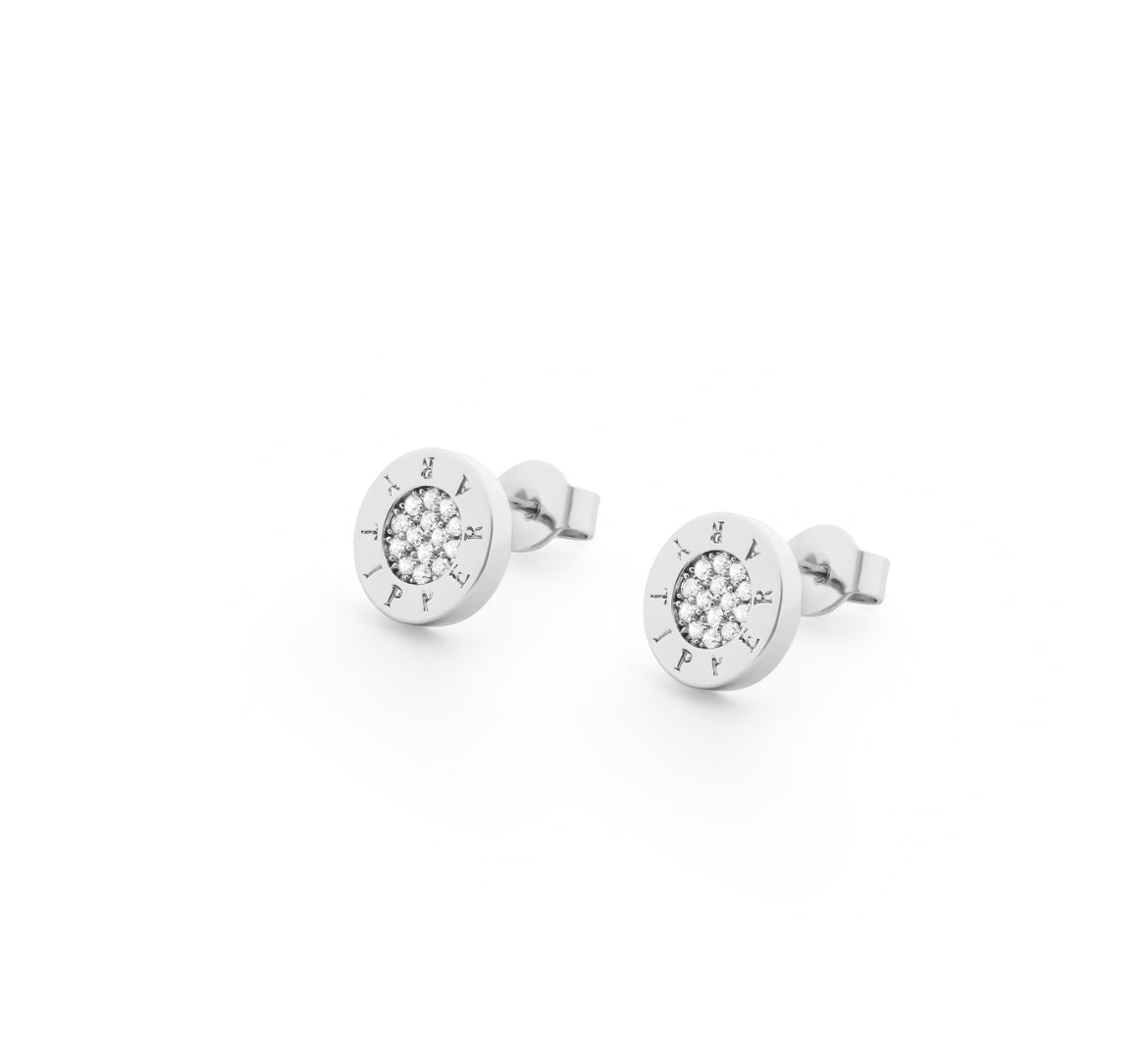 Tipperary Crystal Earrings - Pavé Circle Collection - Circle Pave Stud - Silver Plated
